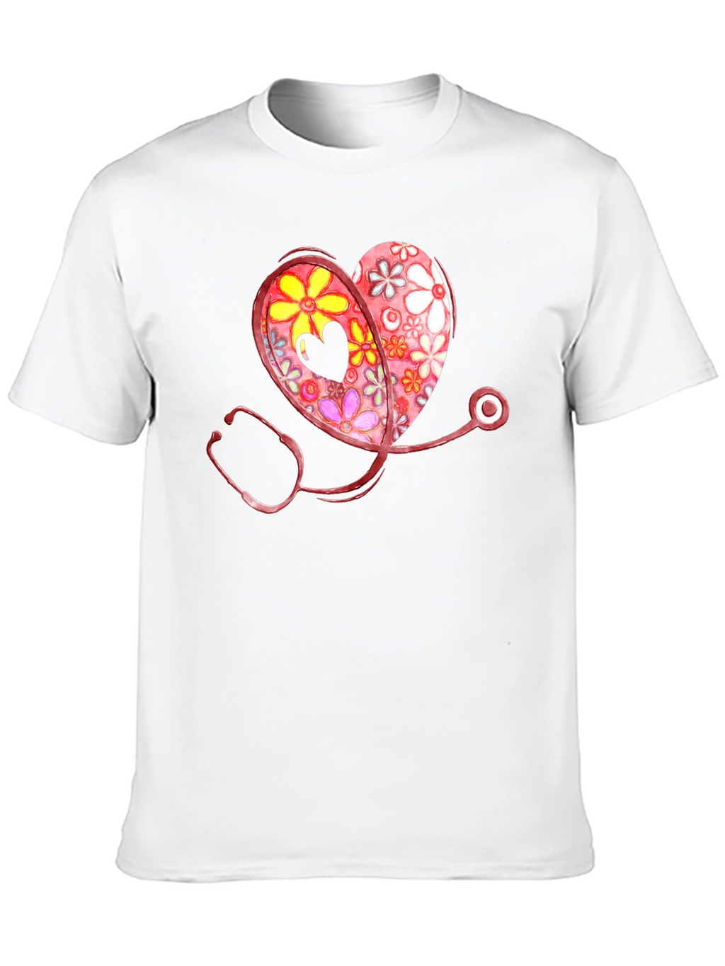 Floral Heart Stethoscope Graphic T-Shirt