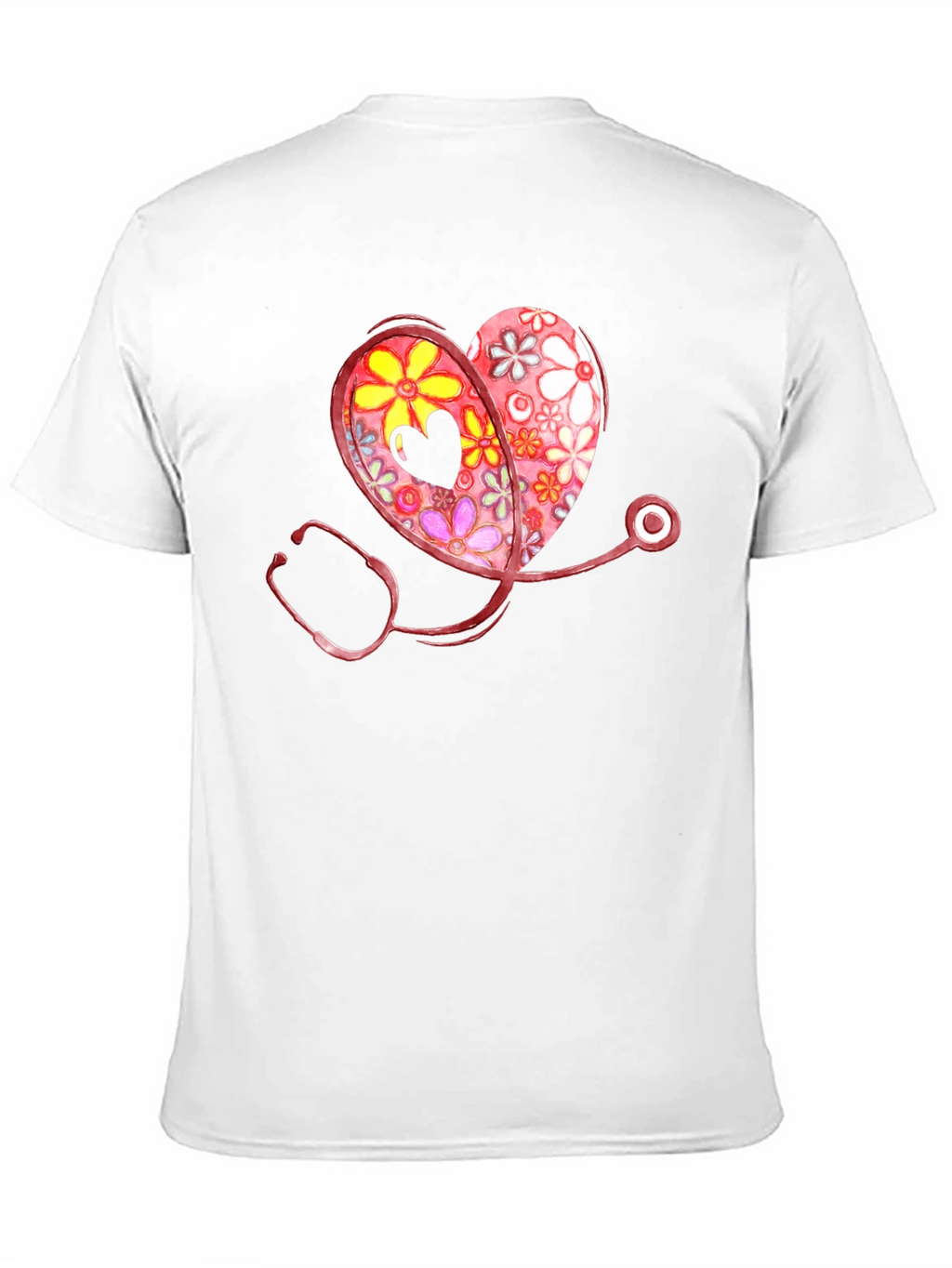 Floral Heart Stethoscope Graphic T-Shirt