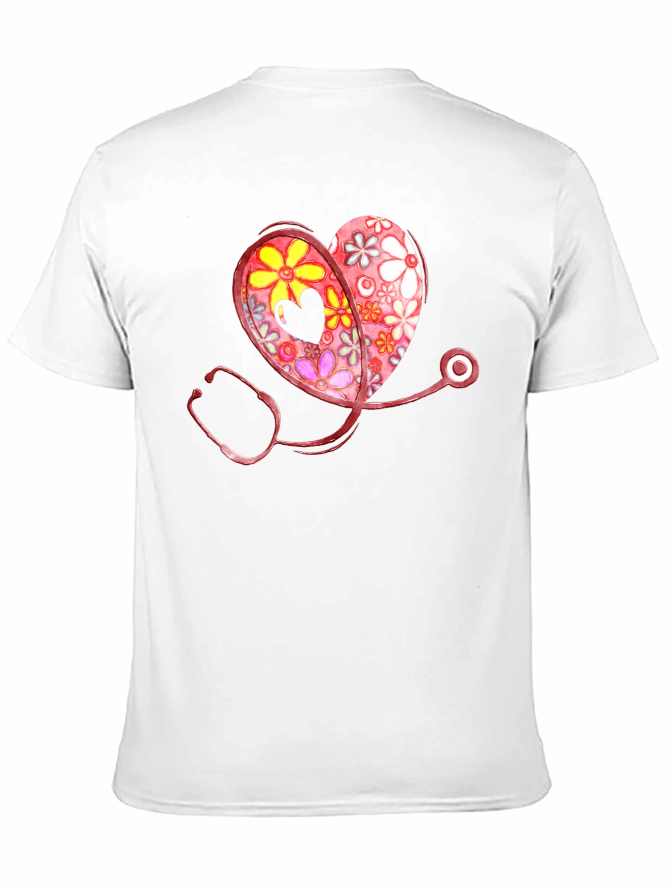 Floral Heart Stethoscope Graphic T-Shirt