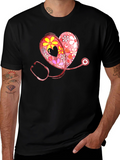 Floral Heart Stethoscope Graphic T-Shirt