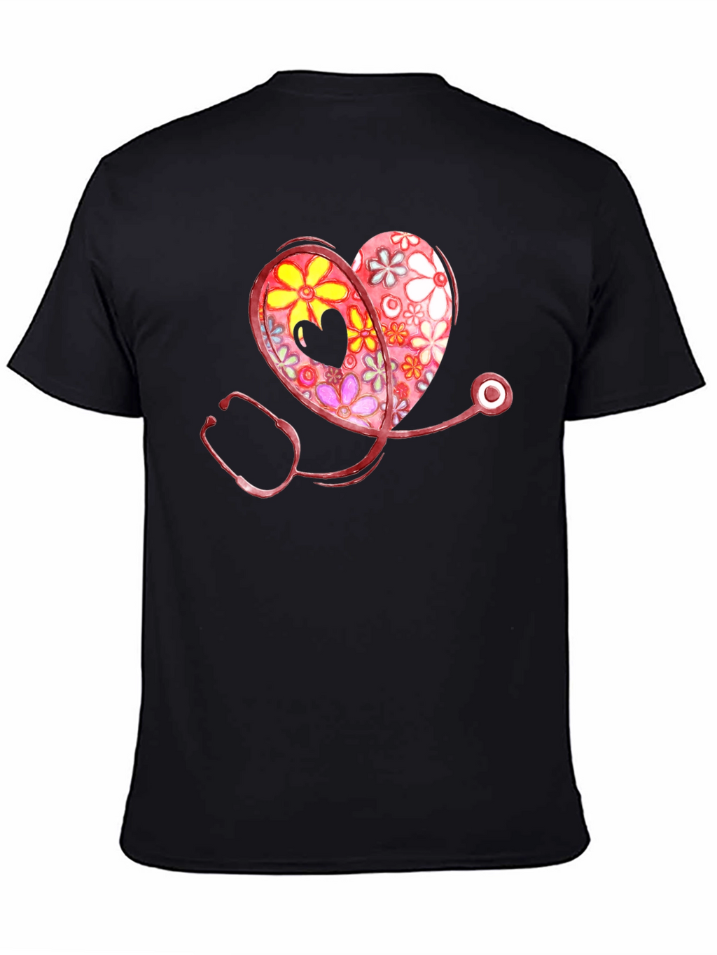Floral Heart Stethoscope Graphic T-Shirt