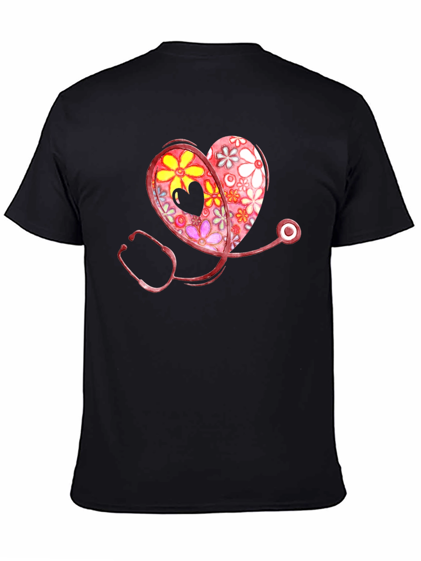 Floral Heart Stethoscope Graphic T-Shirt