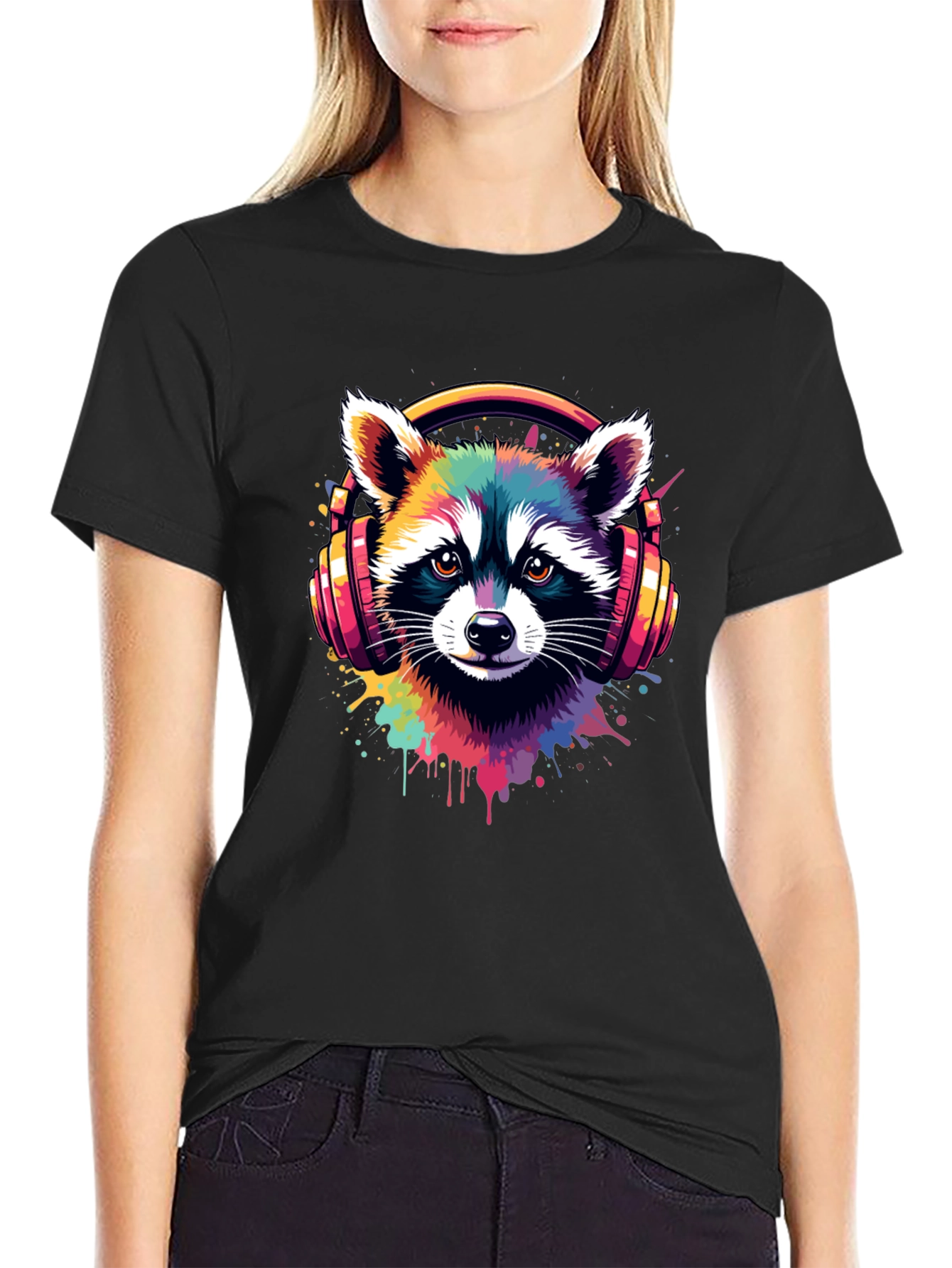 Raccoon DJ Graphic Tee - Cool Colorful Design
