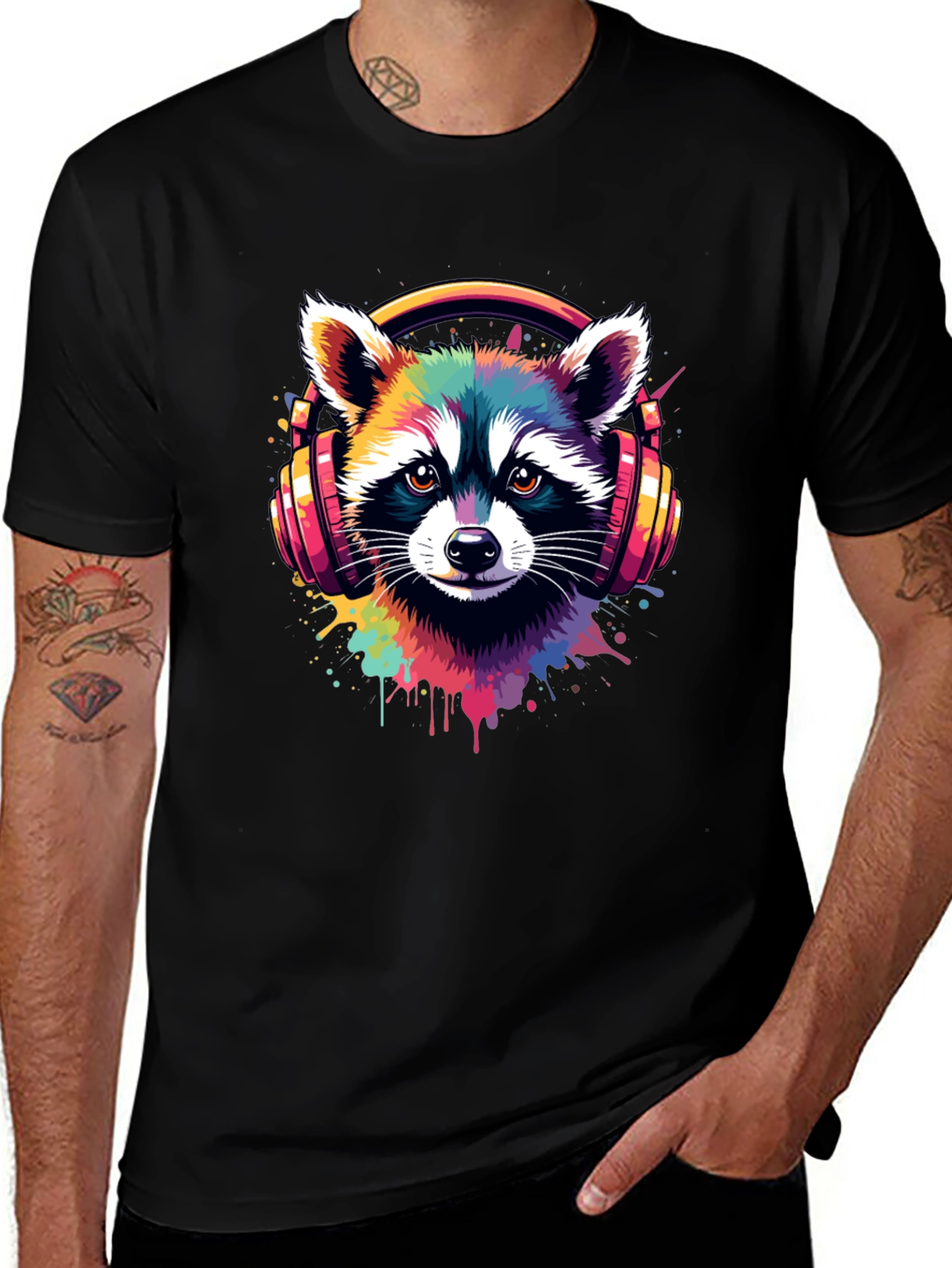 Raccoon DJ Graphic Tee - Cool Colorful Design