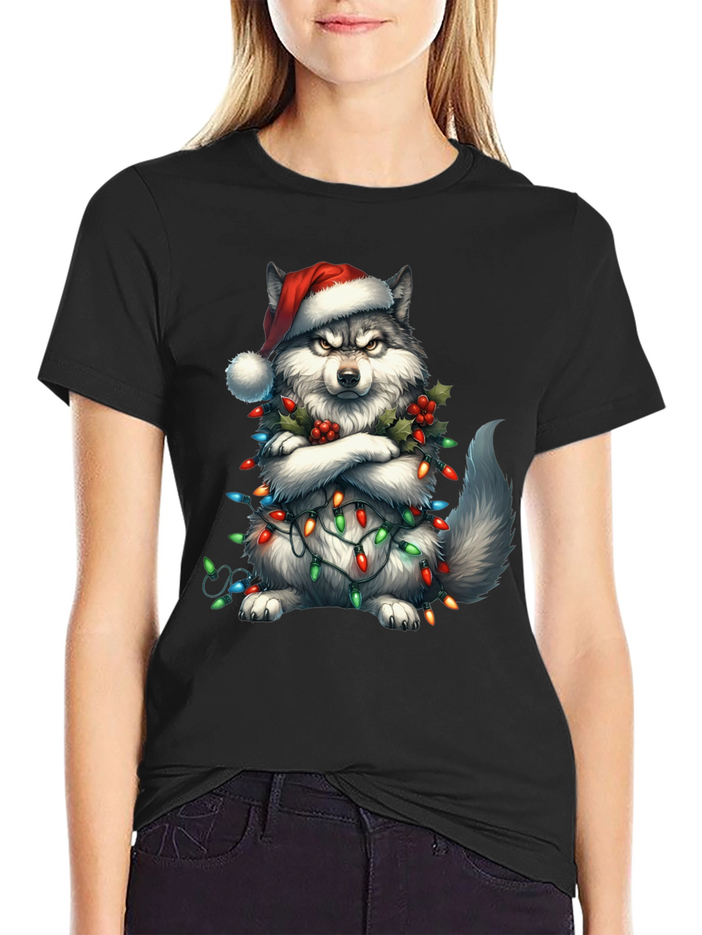 Festive Husky Christmas Lights T-Shirt