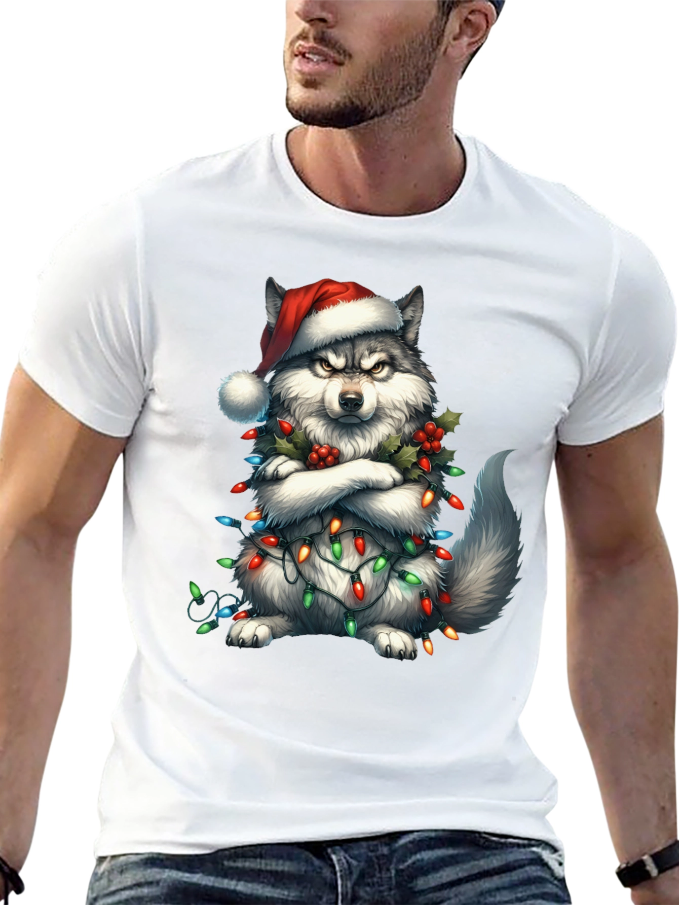 Festive Husky Christmas Lights T-Shirt