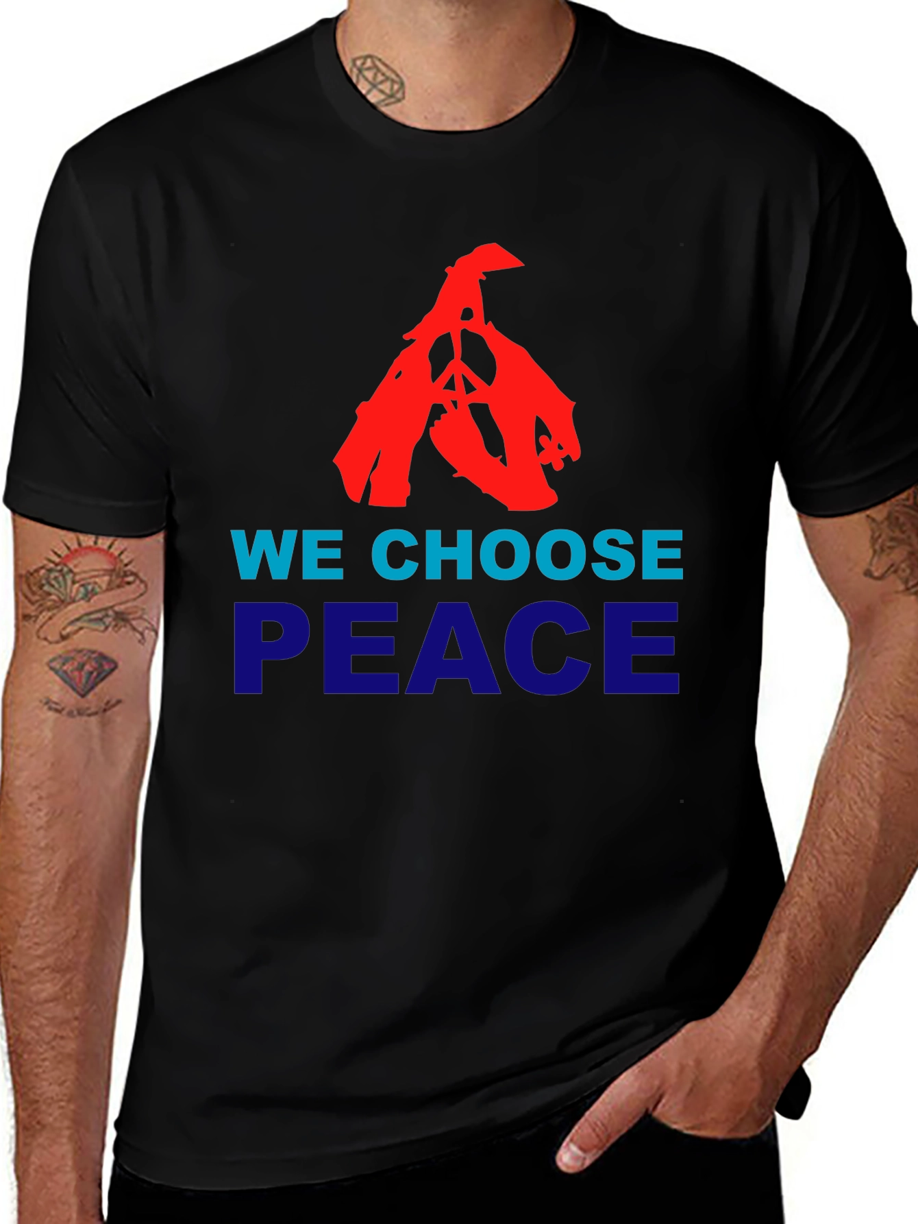 We Choose Peace Graphic Tee - Black Cotton T-Shirt