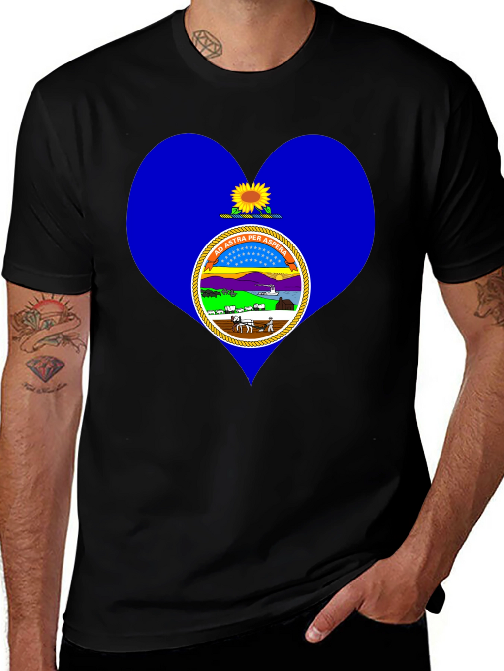 Kansas State Flag Heart T-Shirt