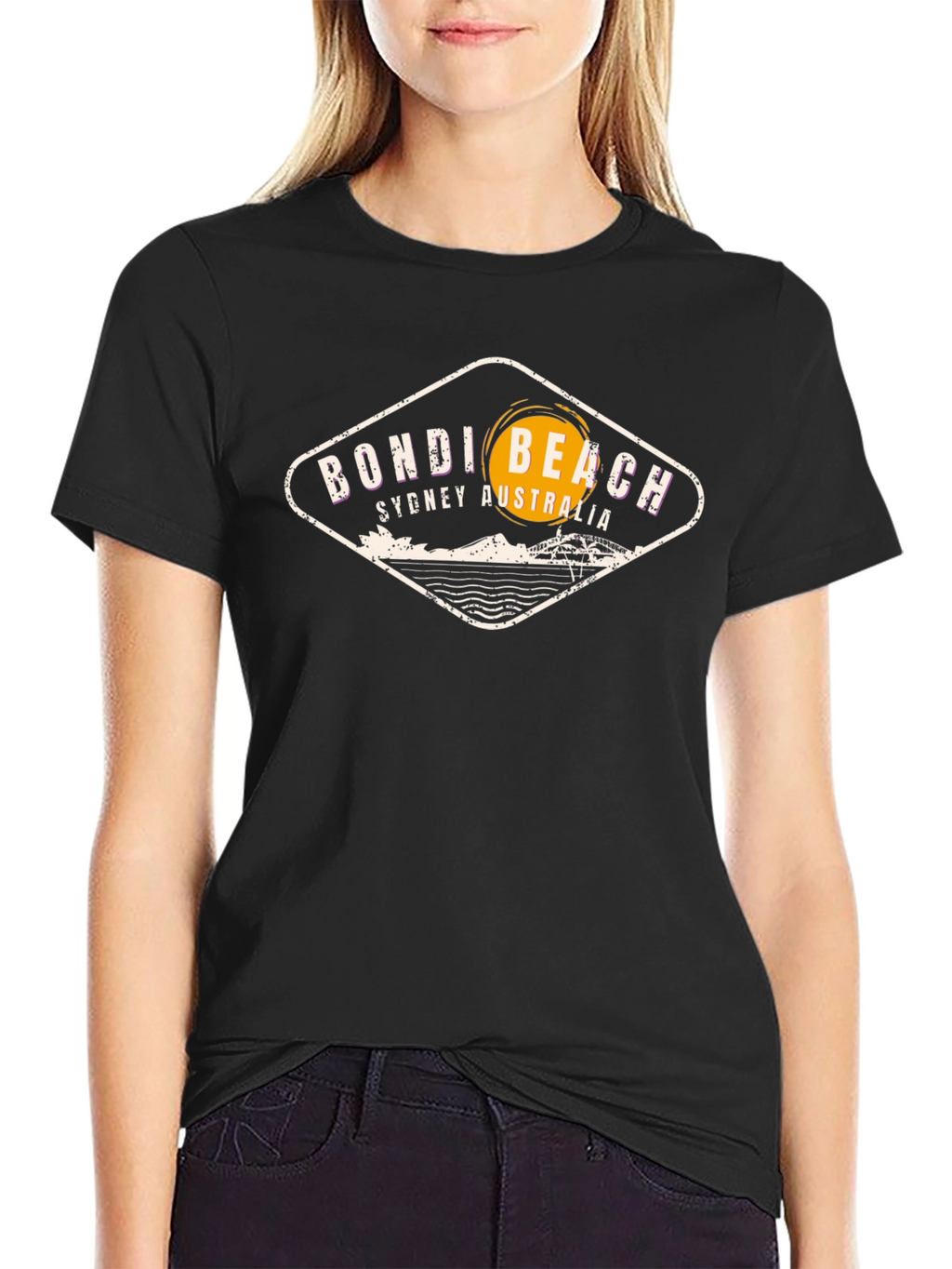 Bondi Beach Mens Black Graphic T-Shirt