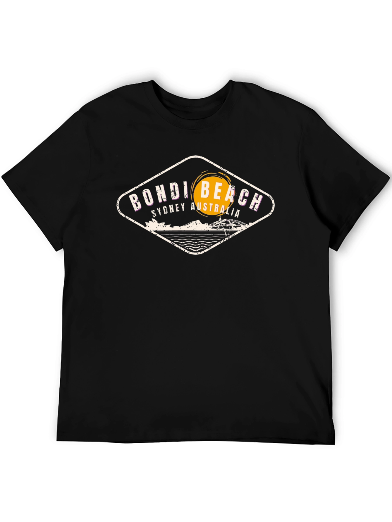 Bondi Beach Mens Black Graphic T-Shirt