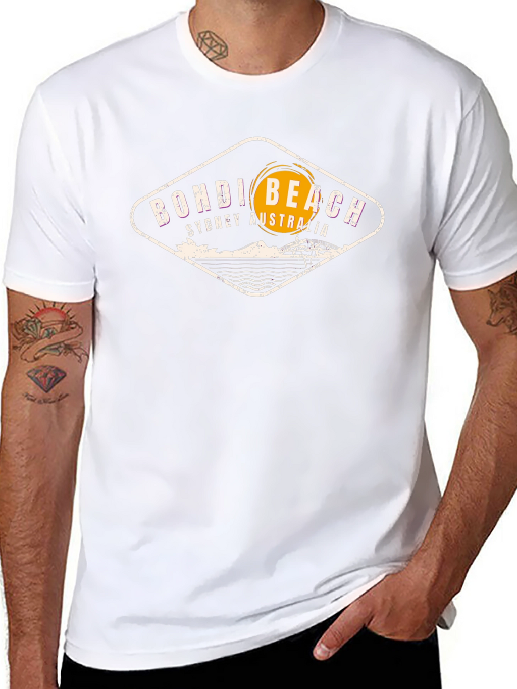 Bondi Beach Mens Black Graphic T-Shirt
