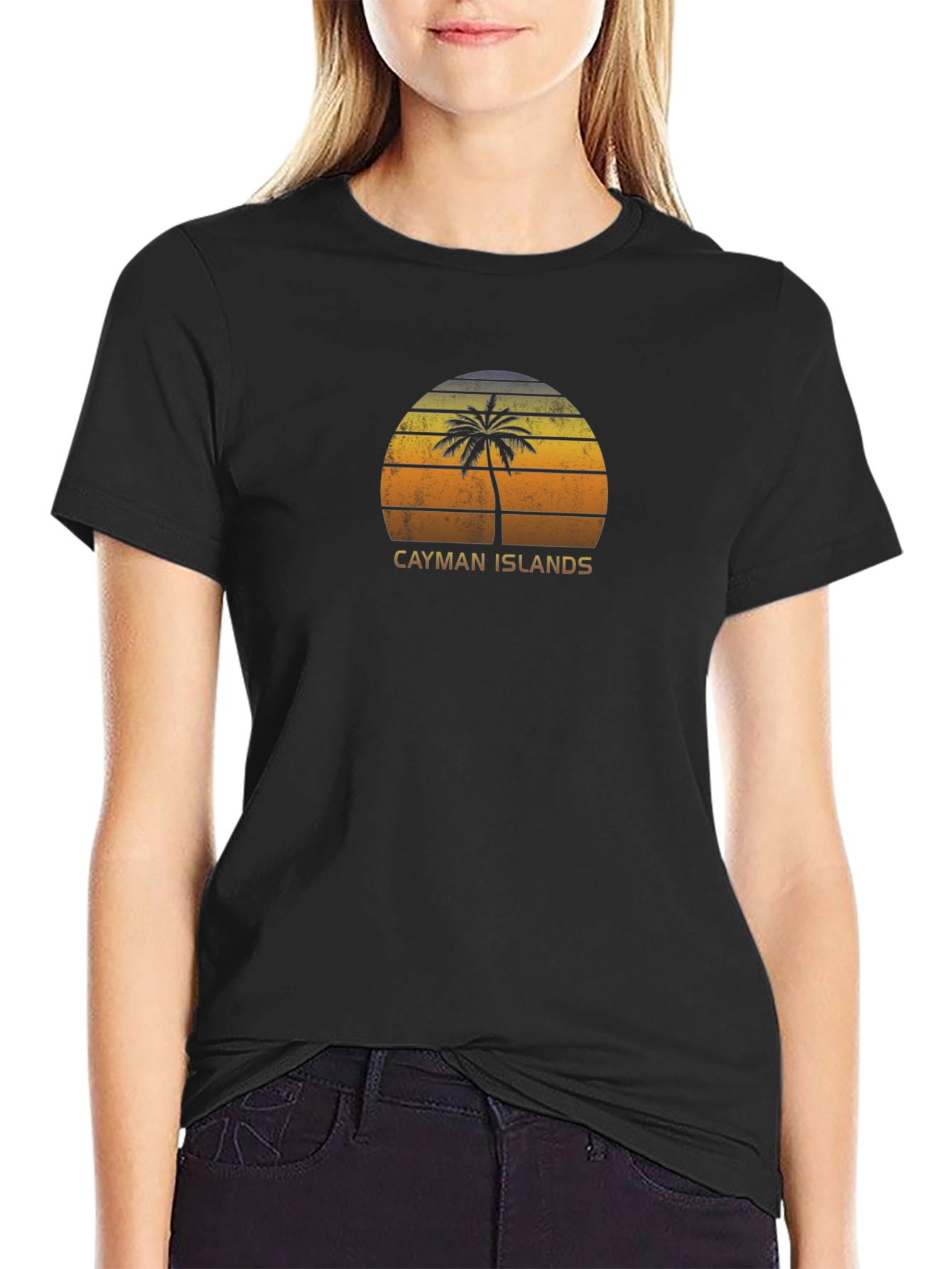 Cayman Islands Palm Sunset T-Shirt - Black