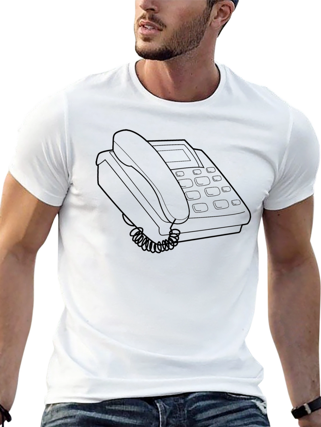 Retro Telephone Graphic T-Shirt - Black
