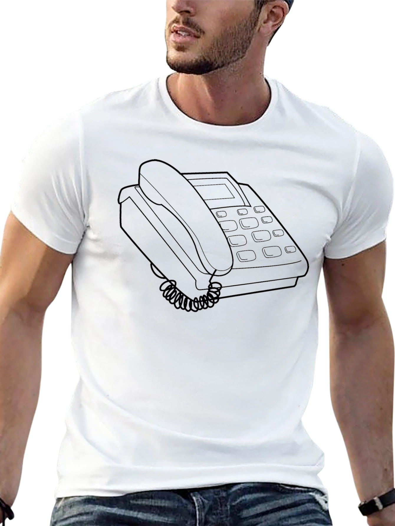 Retro Telephone Graphic T-Shirt - Black