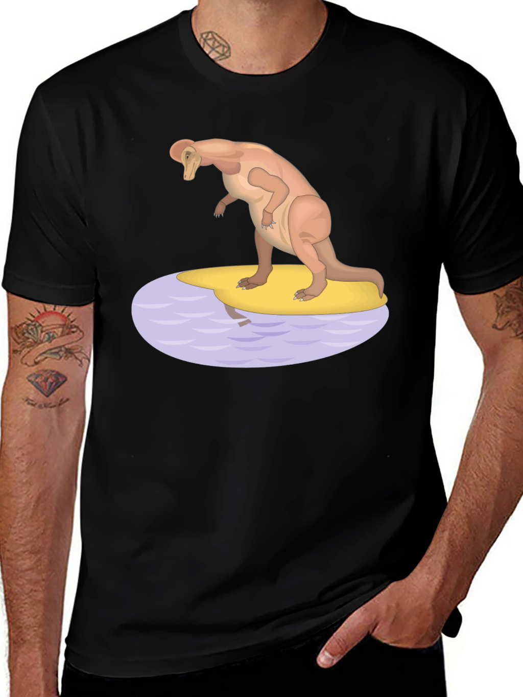 Dinosaur Surfing Graphic T-Shirt - Black
