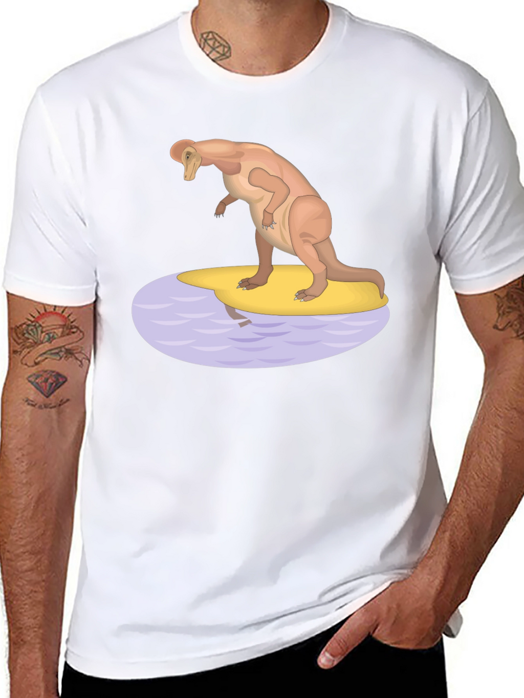 Dinosaur Surfing Graphic T-Shirt - Black