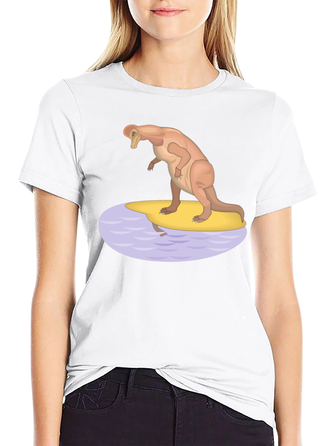 Dinosaur Surfing Graphic T-Shirt - Black