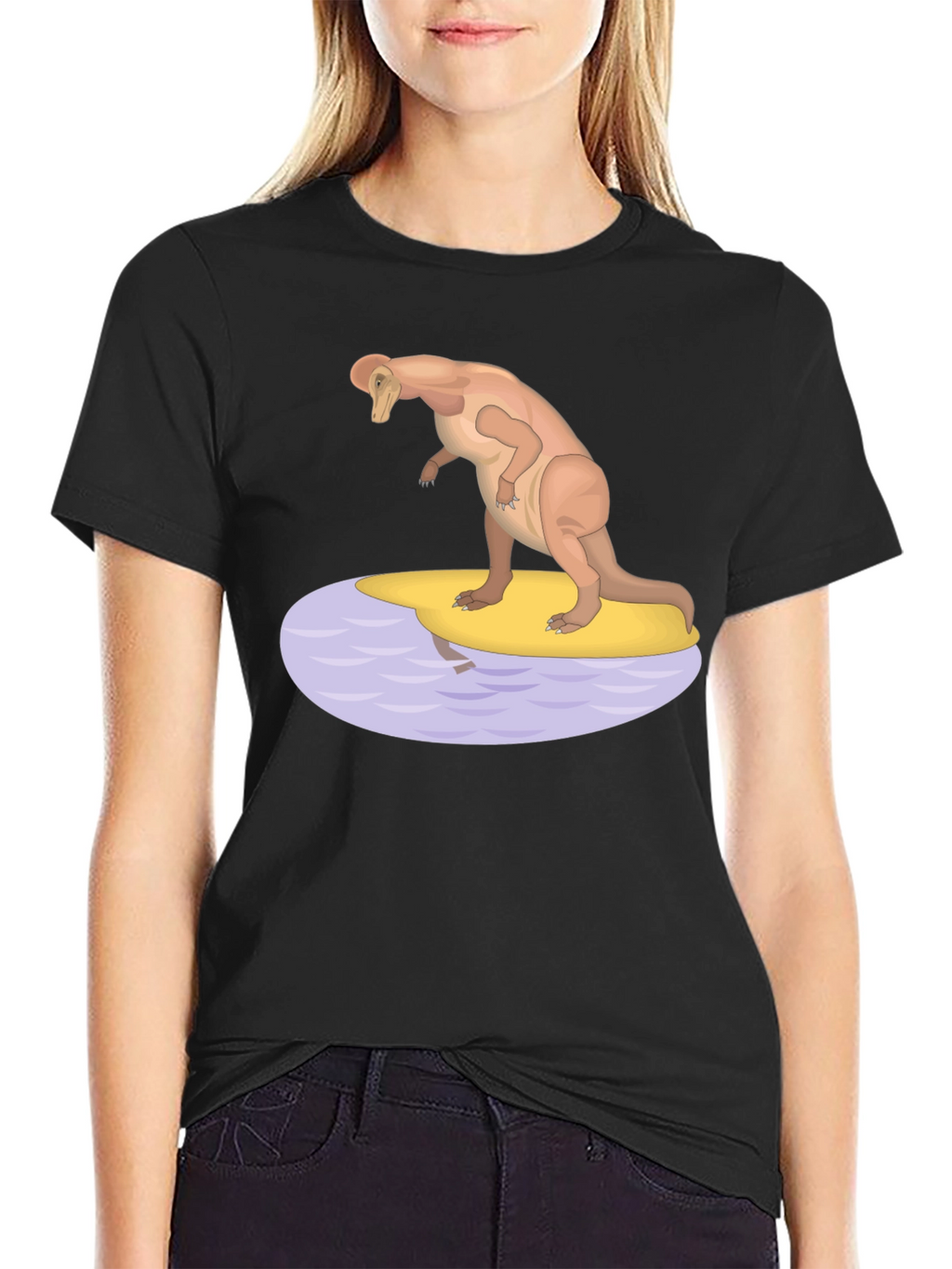 Dinosaur Surfing Graphic T-Shirt - Black
