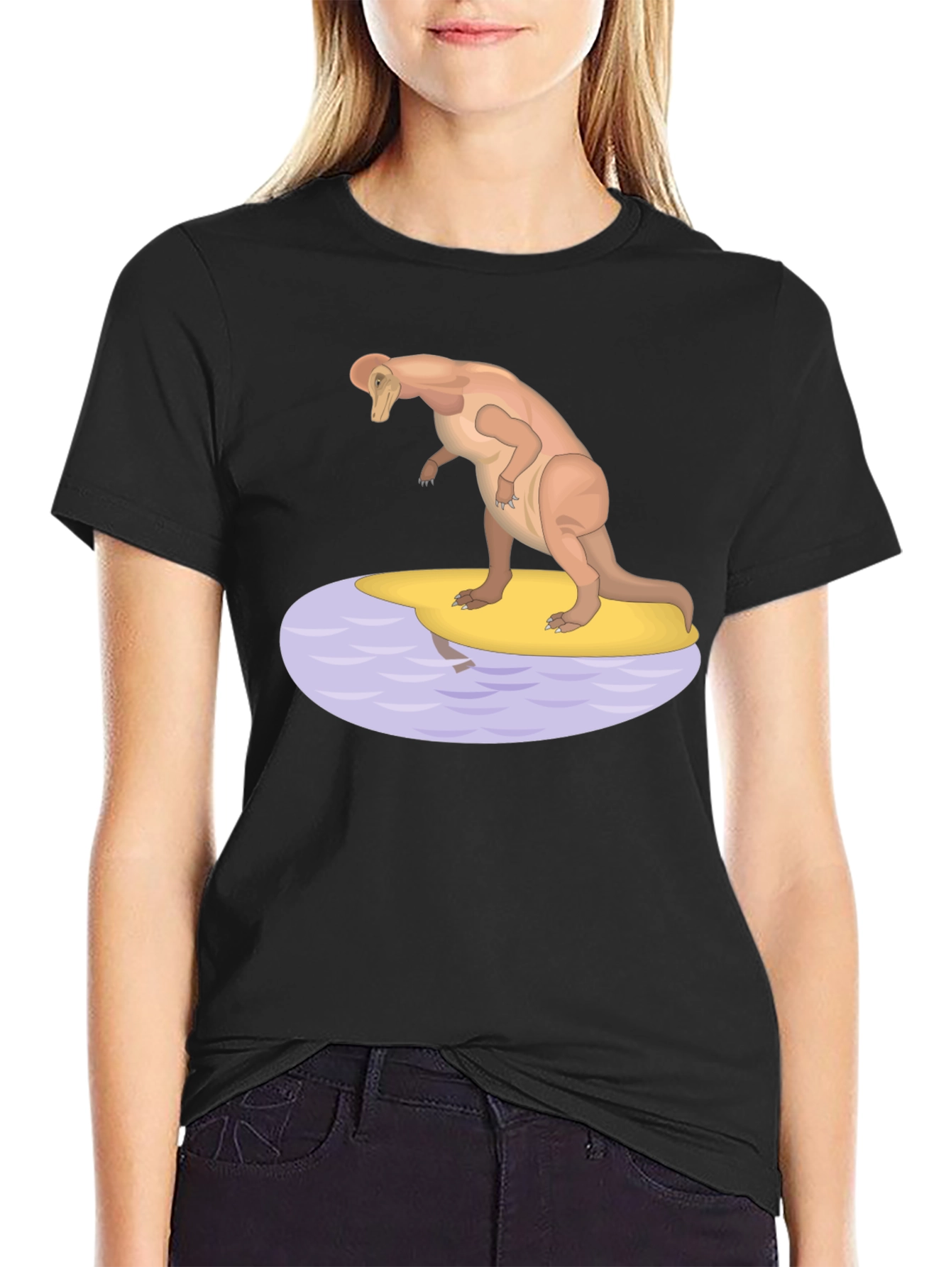 Dinosaur Surfing Graphic T-Shirt - Black