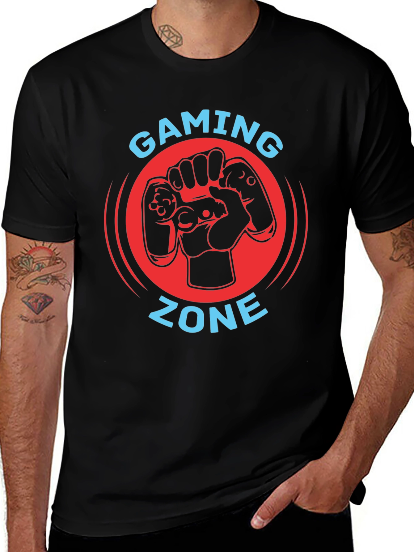 Gaming Zone Black T-Shirt - Gamer Controller Graphic Tee