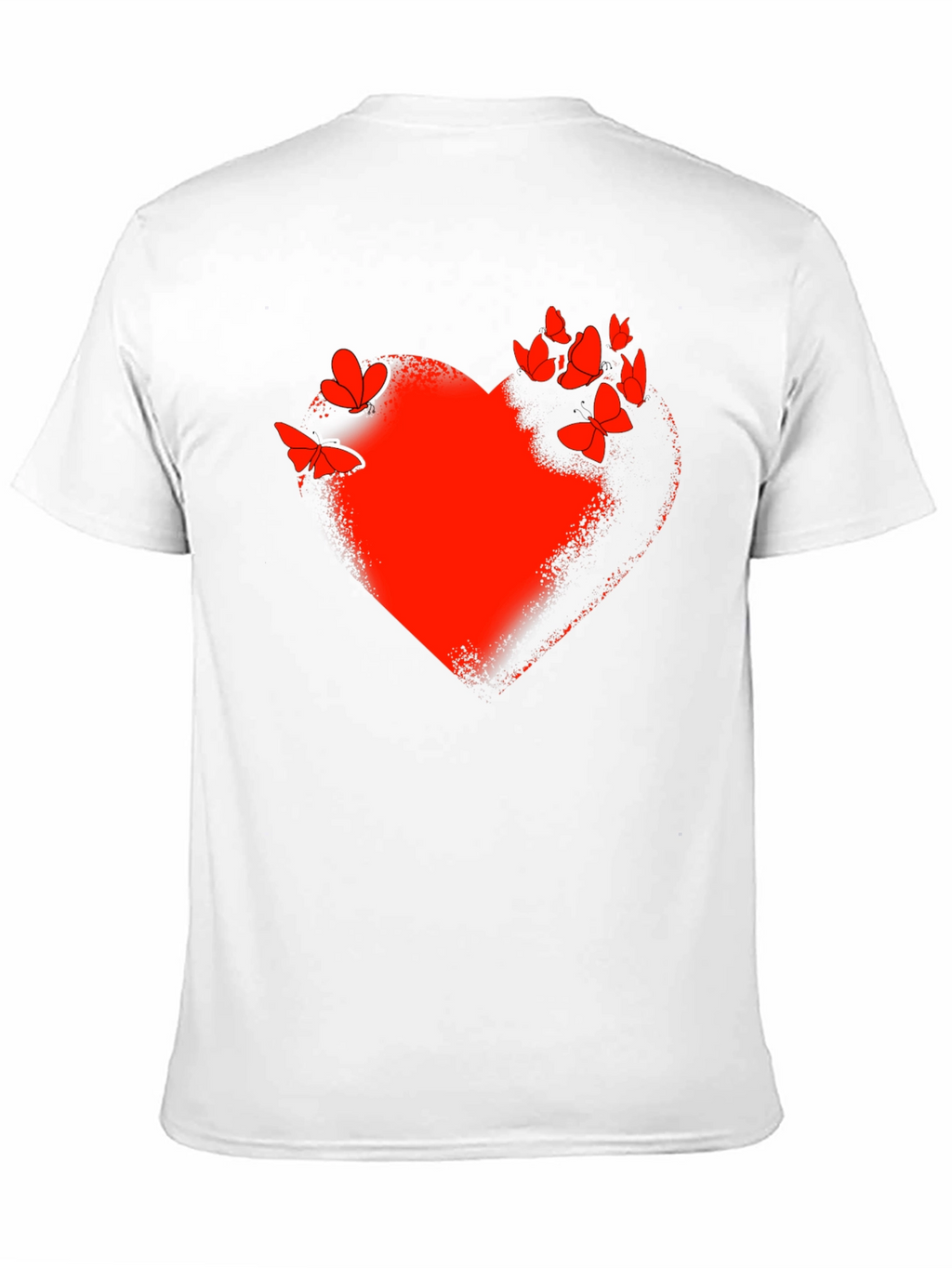 Red Heart & Butterflies Black T-Shirt