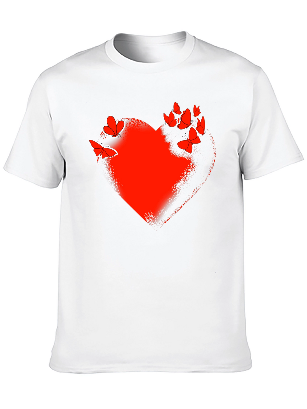 Red Heart & Butterflies Black T-Shirt