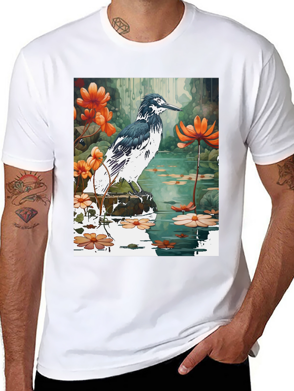 Bird & Floral Graphic T-Shirt