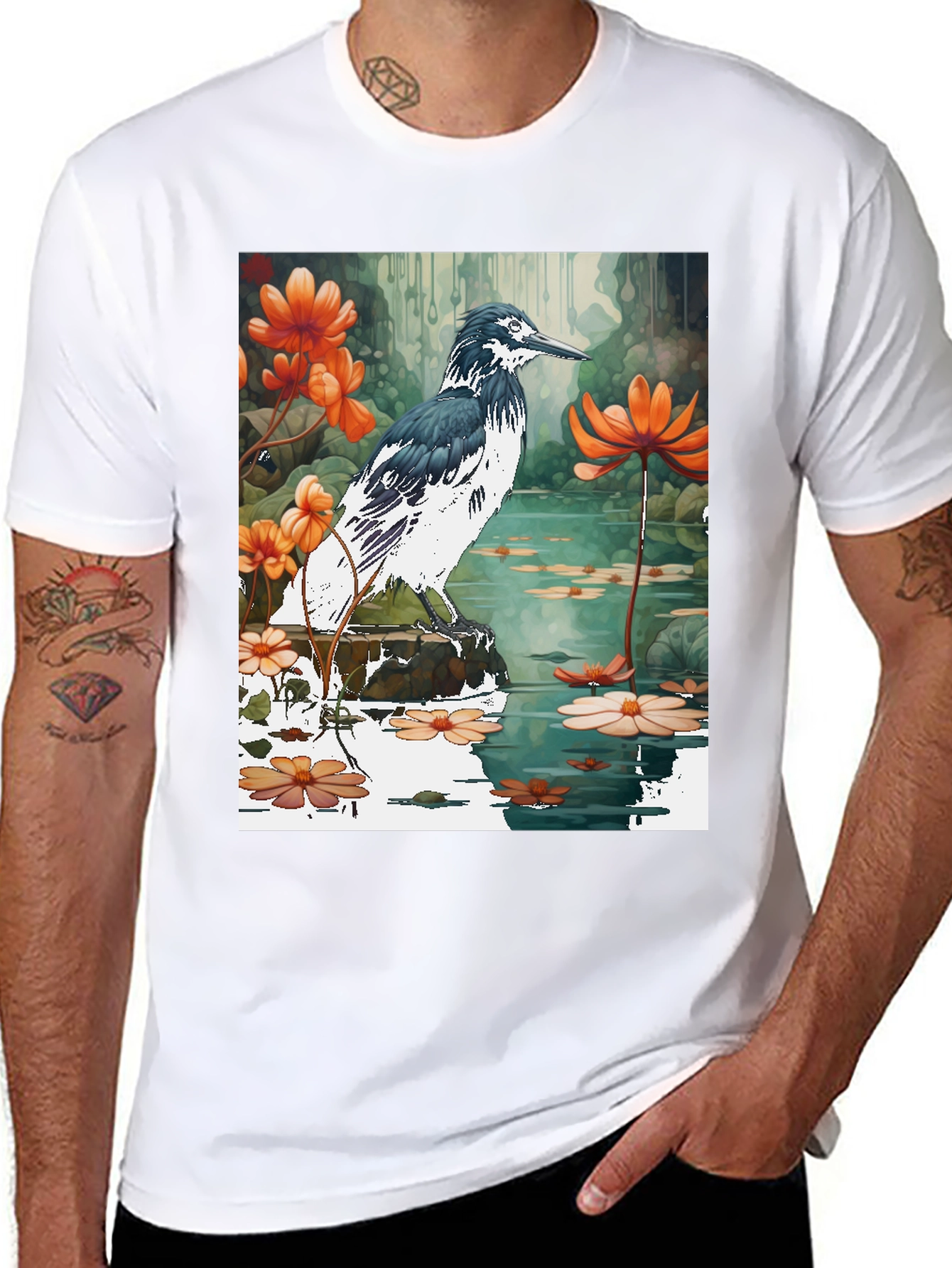 Bird & Floral Graphic T-Shirt