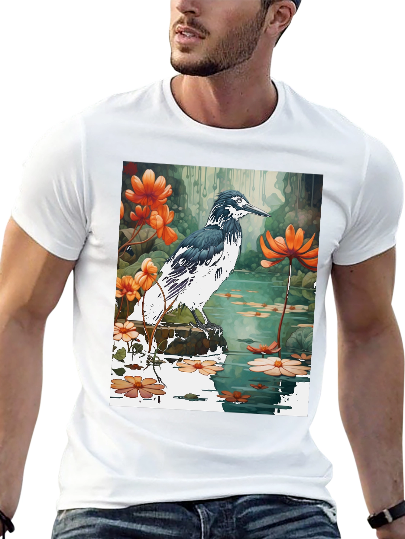 Bird & Floral Graphic T-Shirt