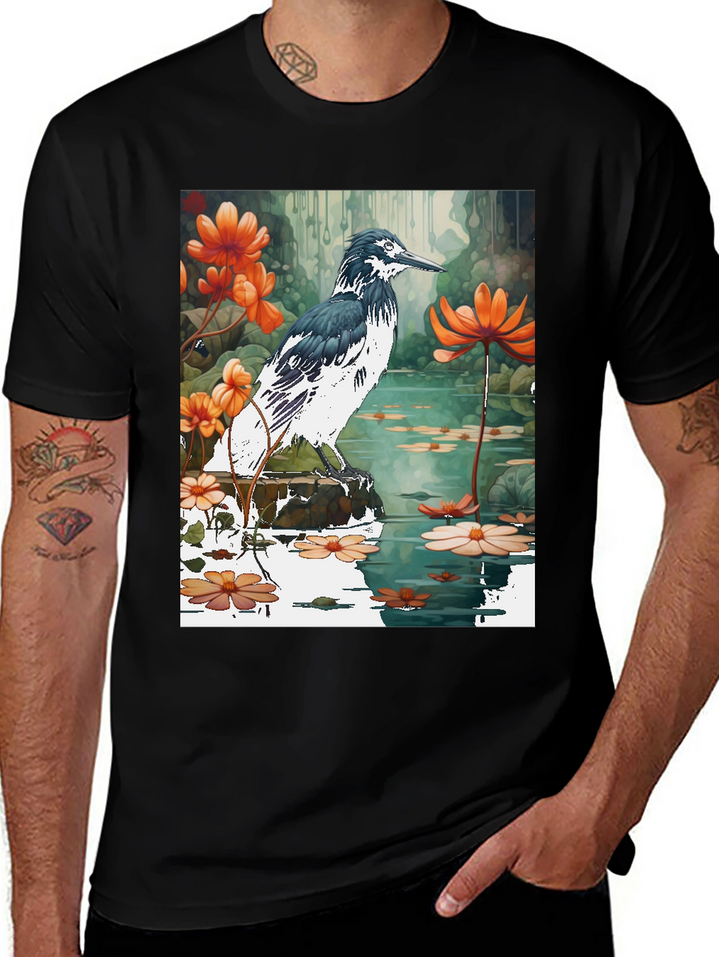 Bird & Floral Graphic T-Shirt