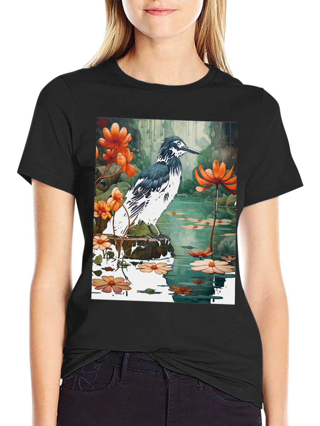 Bird & Floral Graphic T-Shirt