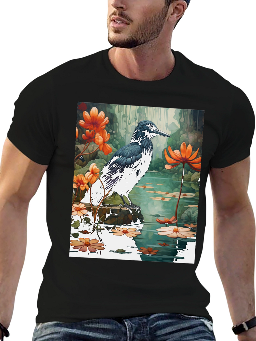 Bird & Floral Graphic T-Shirt