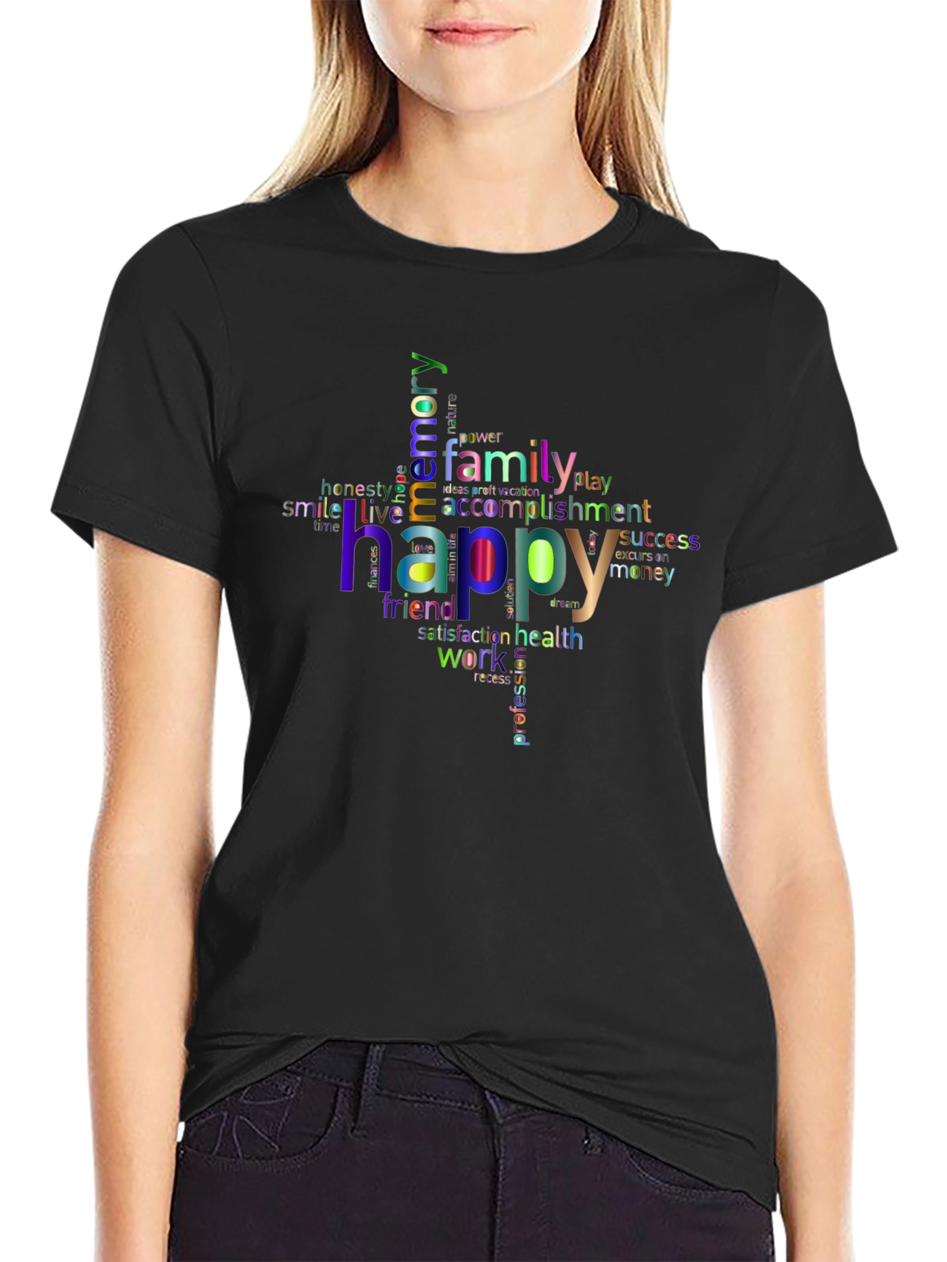 Happy Word Cloud T-Shirt - Positive Vibes