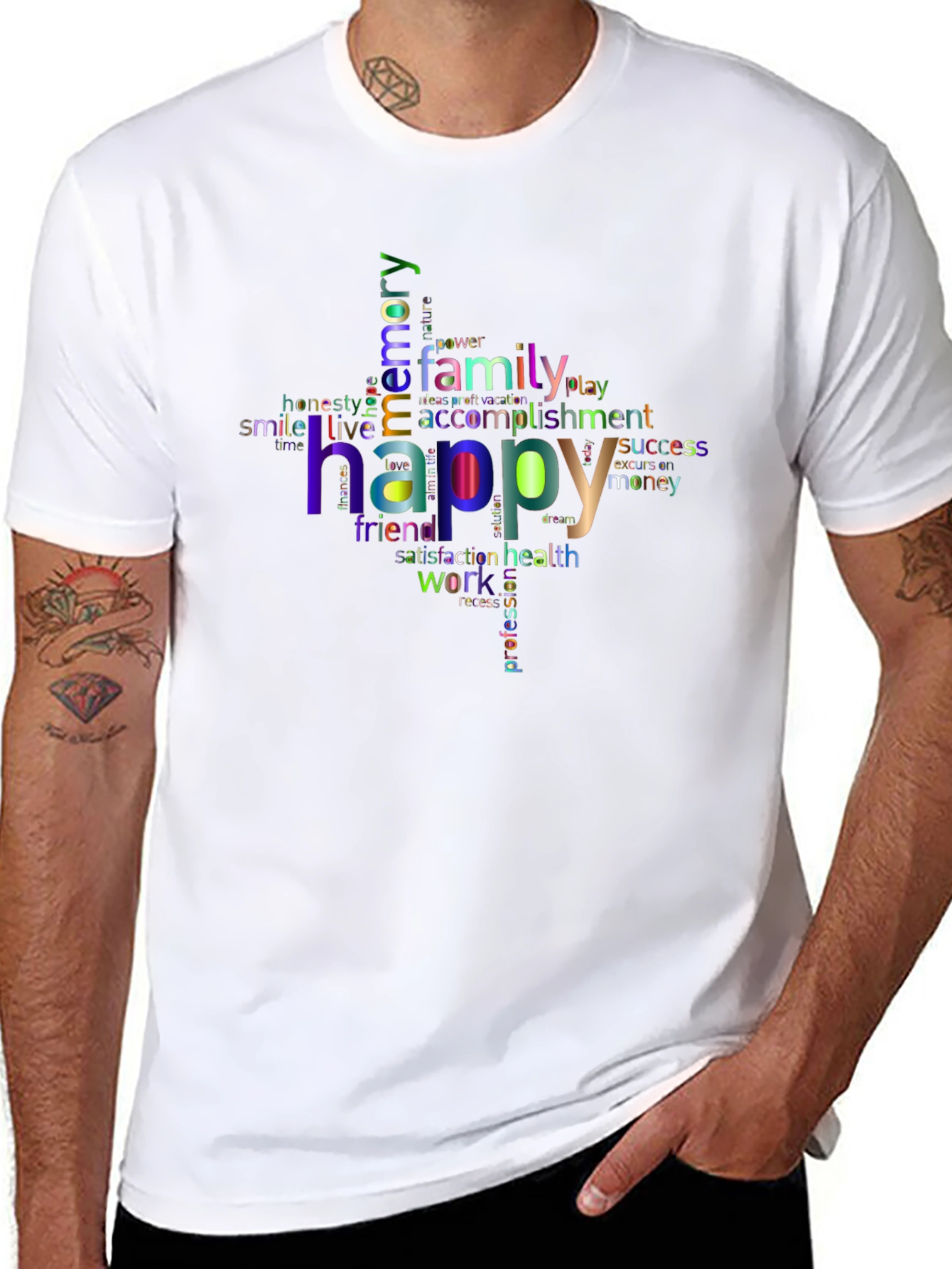Happy Word Cloud T-Shirt - Positive Vibes