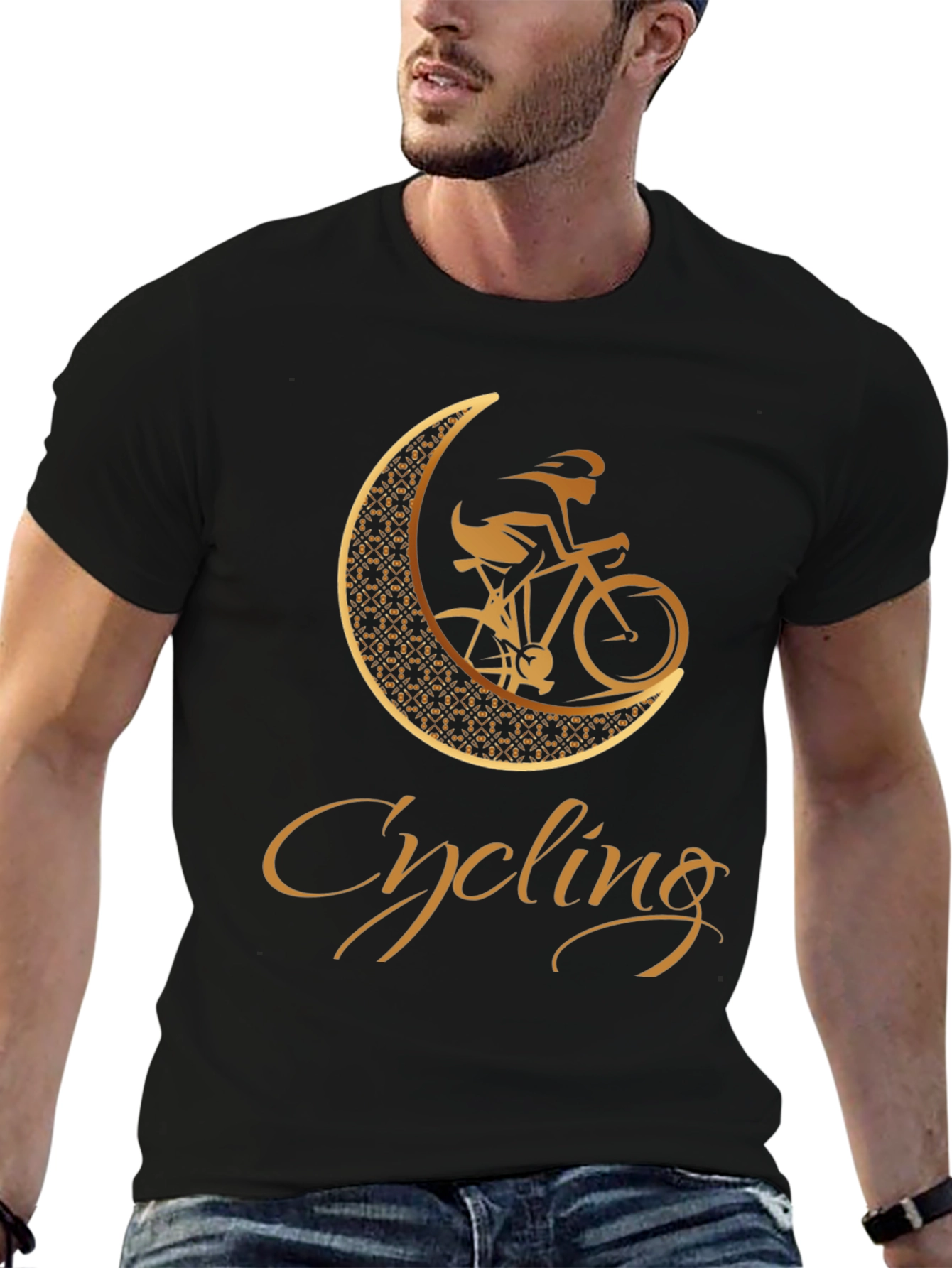 Cycling Moon Graphic Tee - Black Cotton Blend