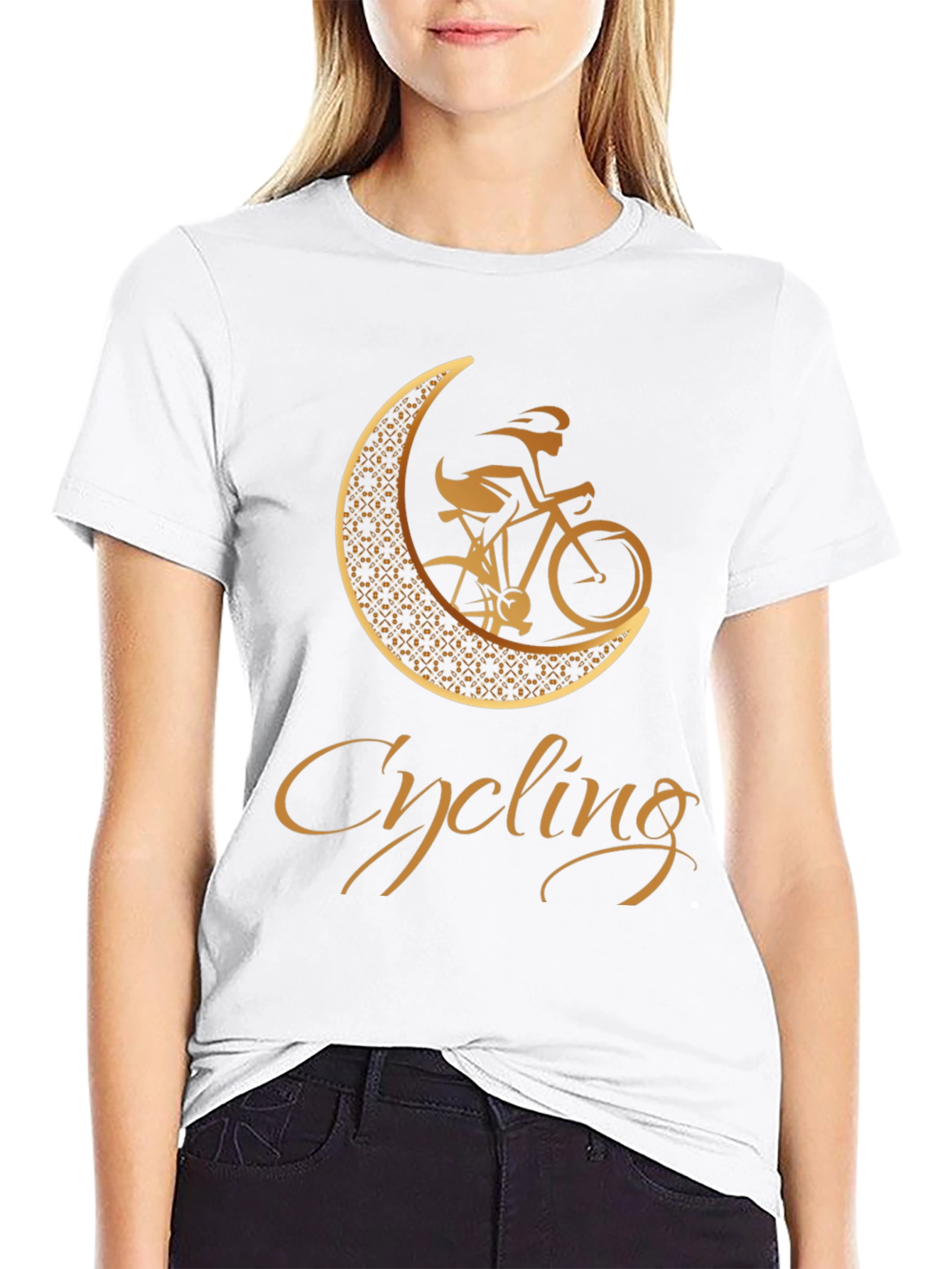Cycling Moon Graphic Tee - Black Cotton Blend