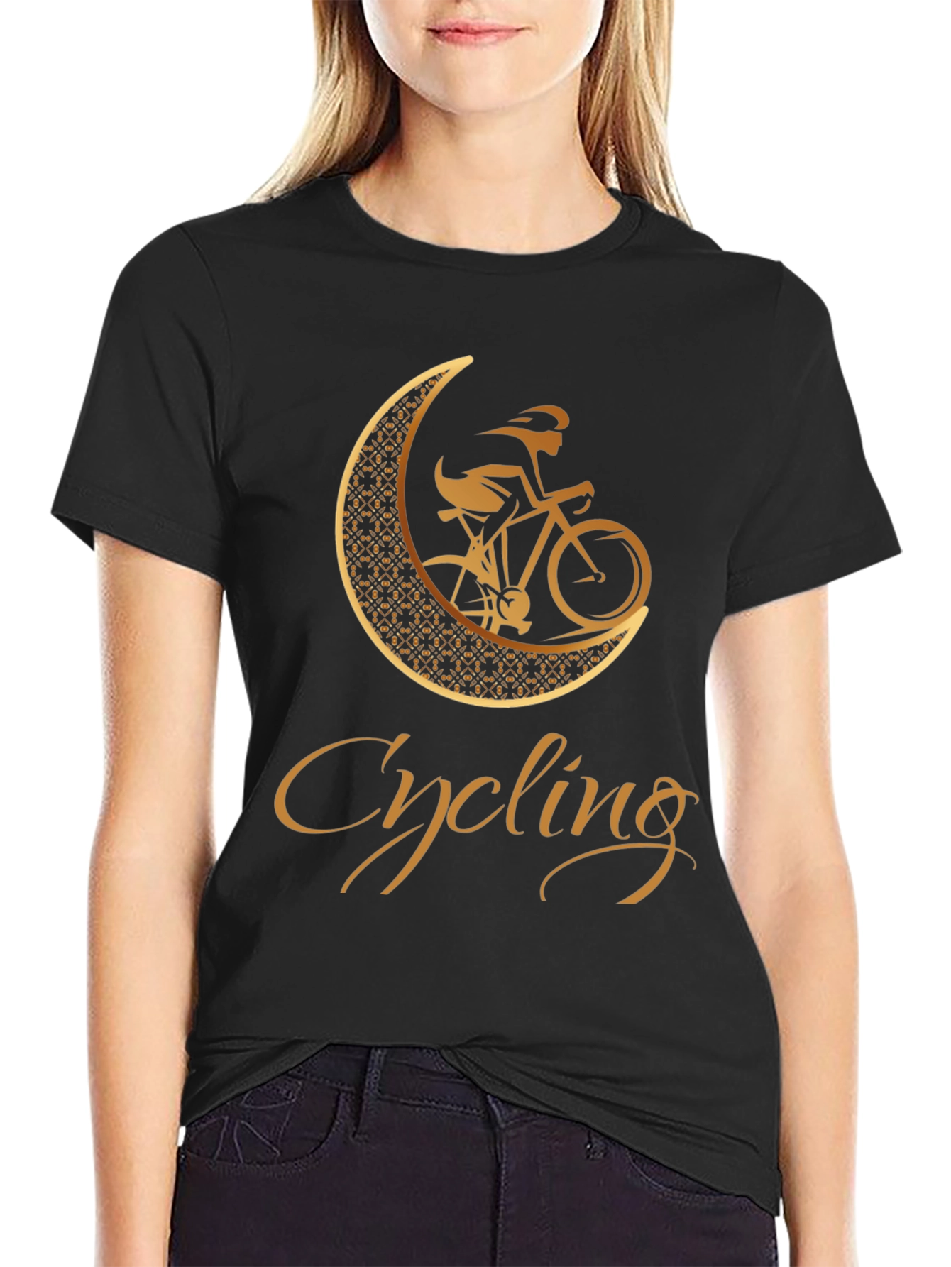 Cycling Moon Graphic Tee - Black Cotton Blend