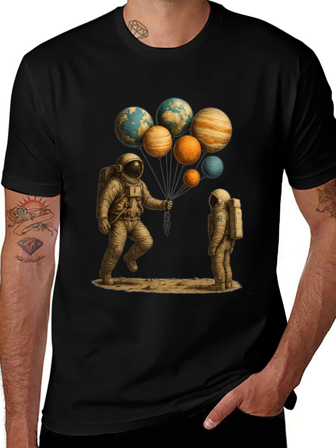 Astronaut Planet Balloons Graphic T-Shirt