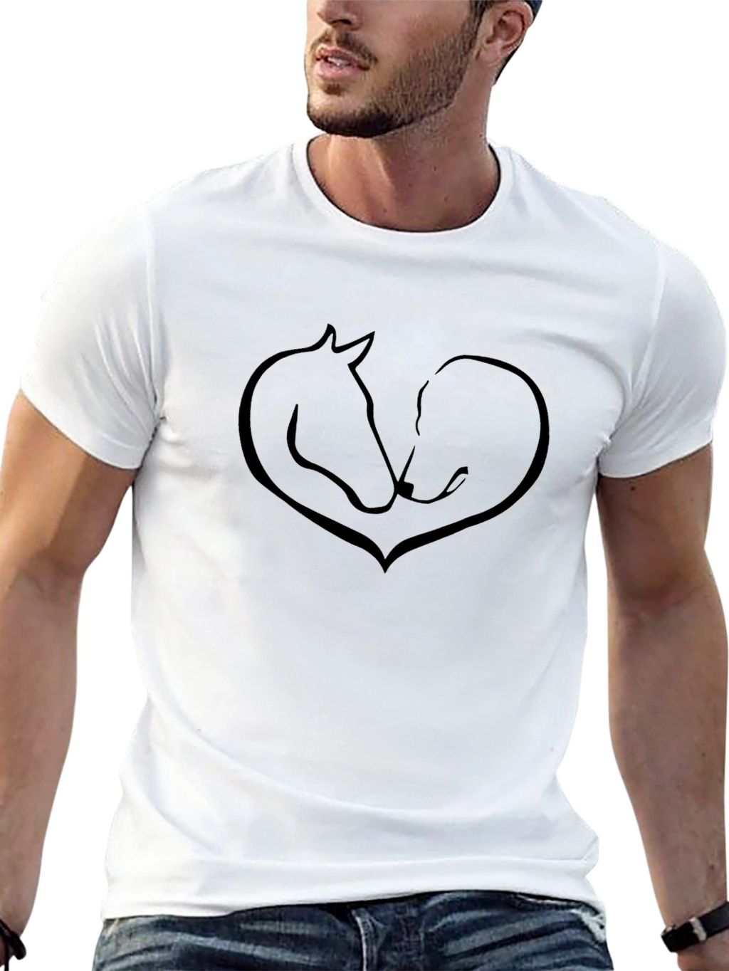 Horse and Dog Love Heart T-Shirt - Black