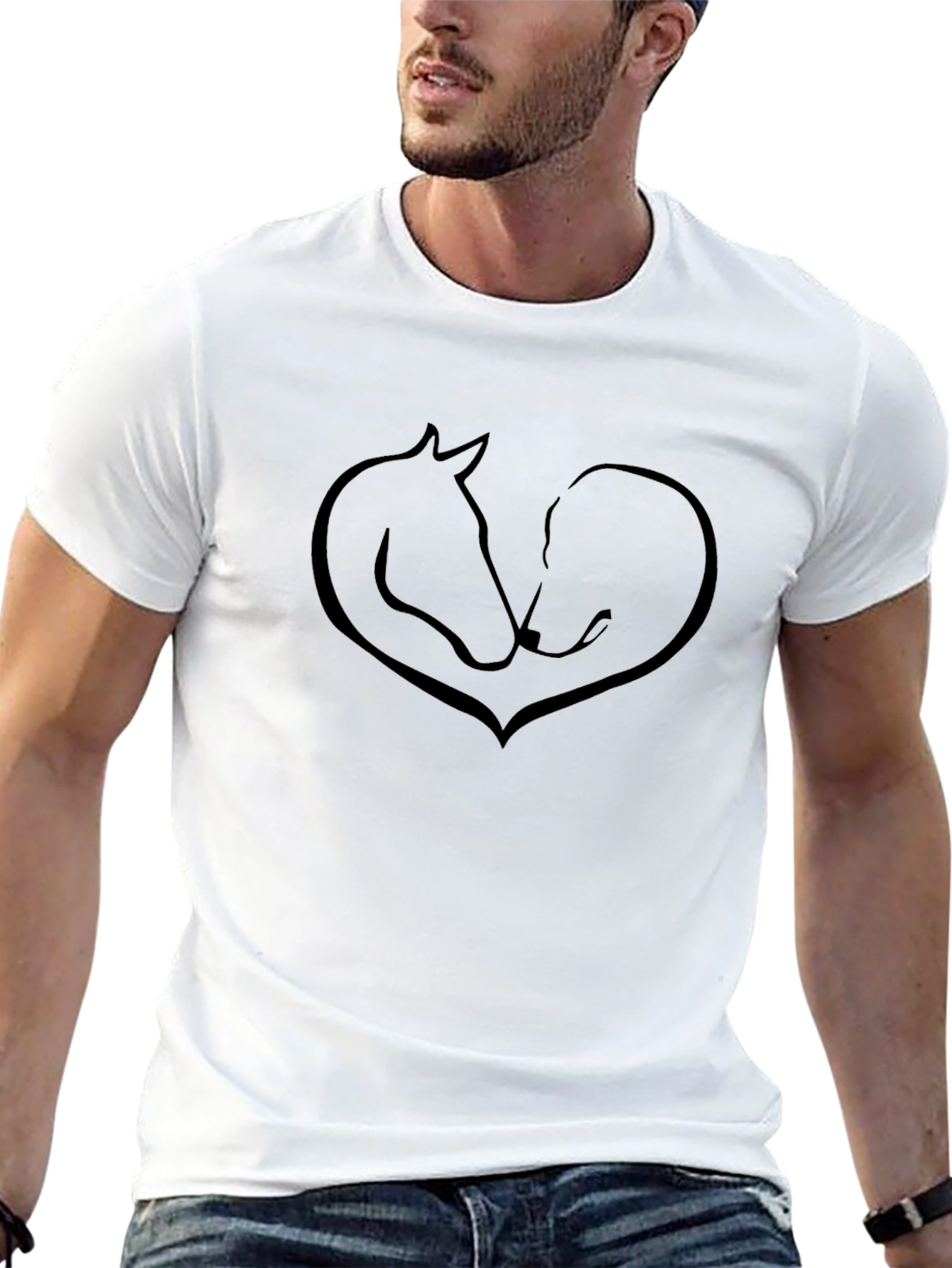 Horse and Dog Love Heart T-Shirt - Black