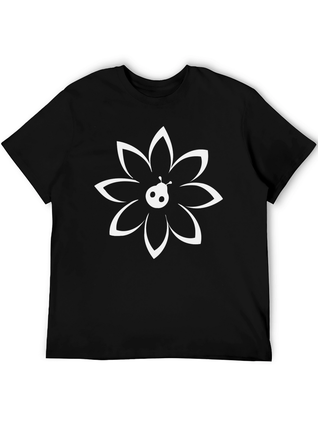 Modern Black T-Shirt with Flower Ladybug Graphic