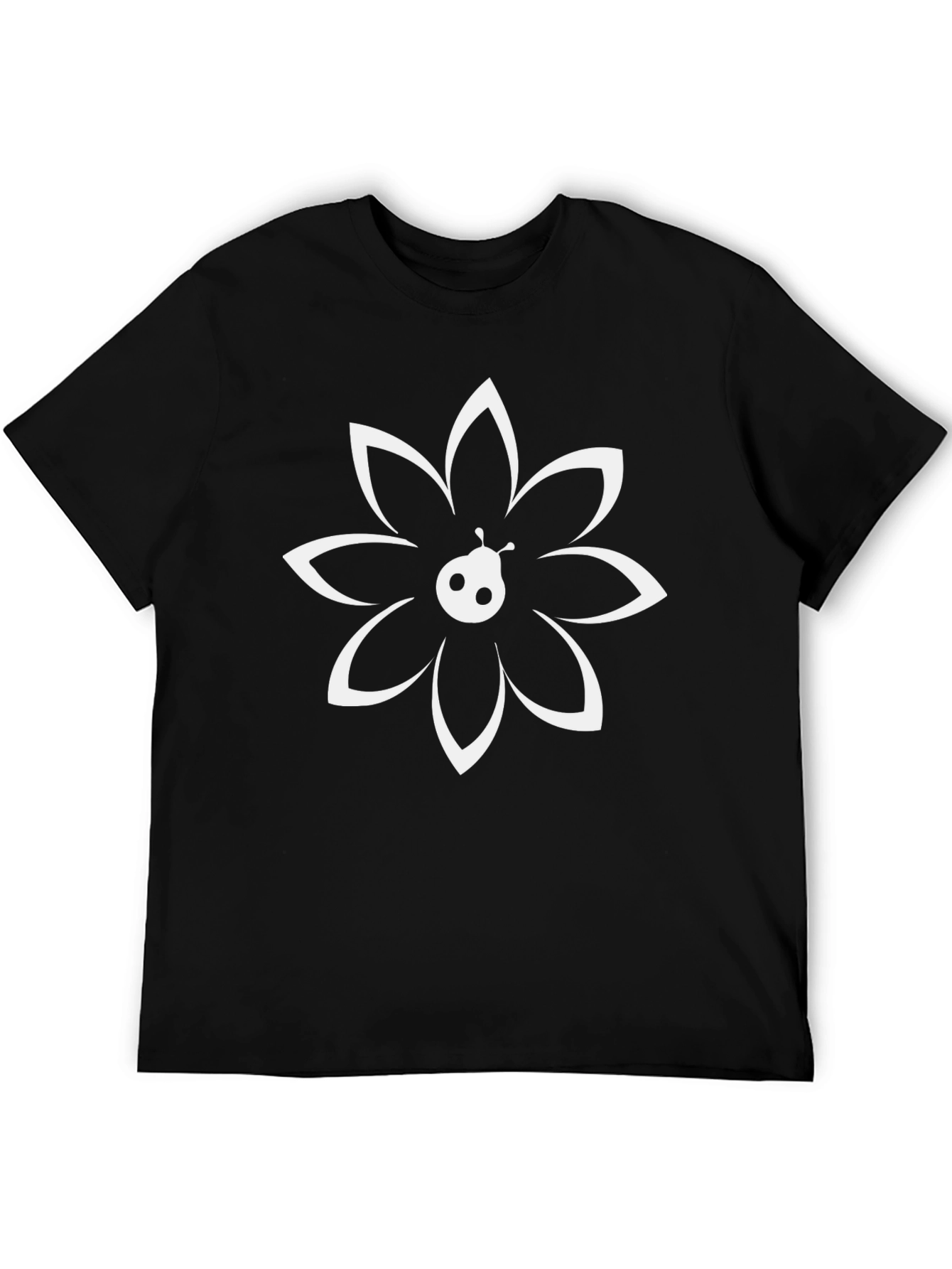 Modern Black T-Shirt with Flower Ladybug Graphic