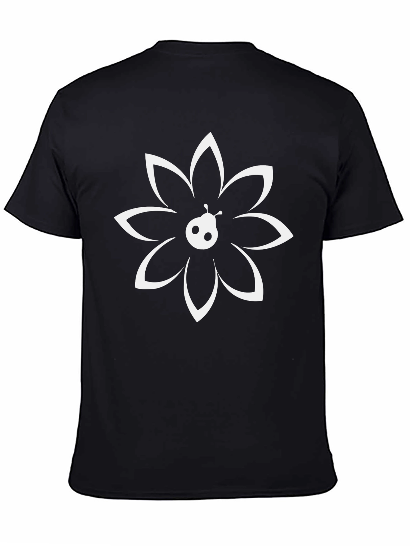 Modern Black T-Shirt with Flower Ladybug Graphic