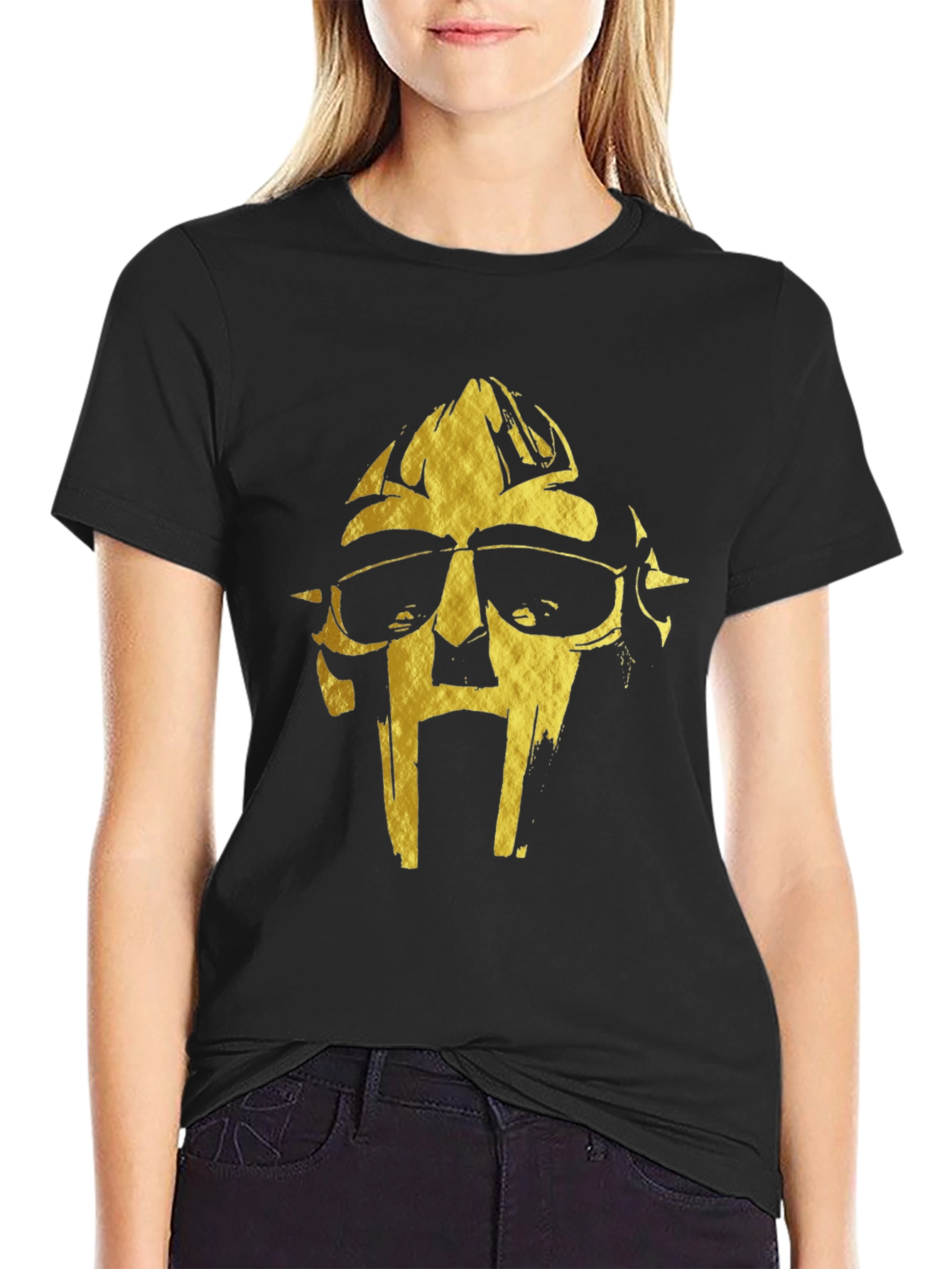 MF DOOM Gold Graphic Black T-Shirt