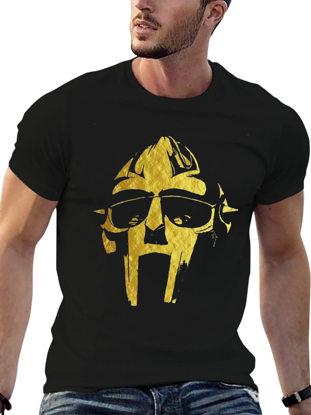 MF DOOM Gold Graphic Black T-Shirt