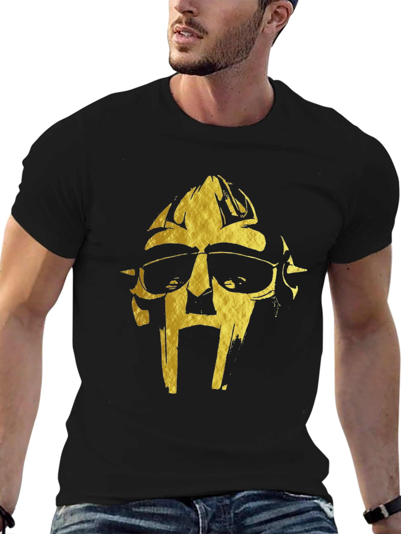 MF DOOM Gold Graphic Black T-Shirt