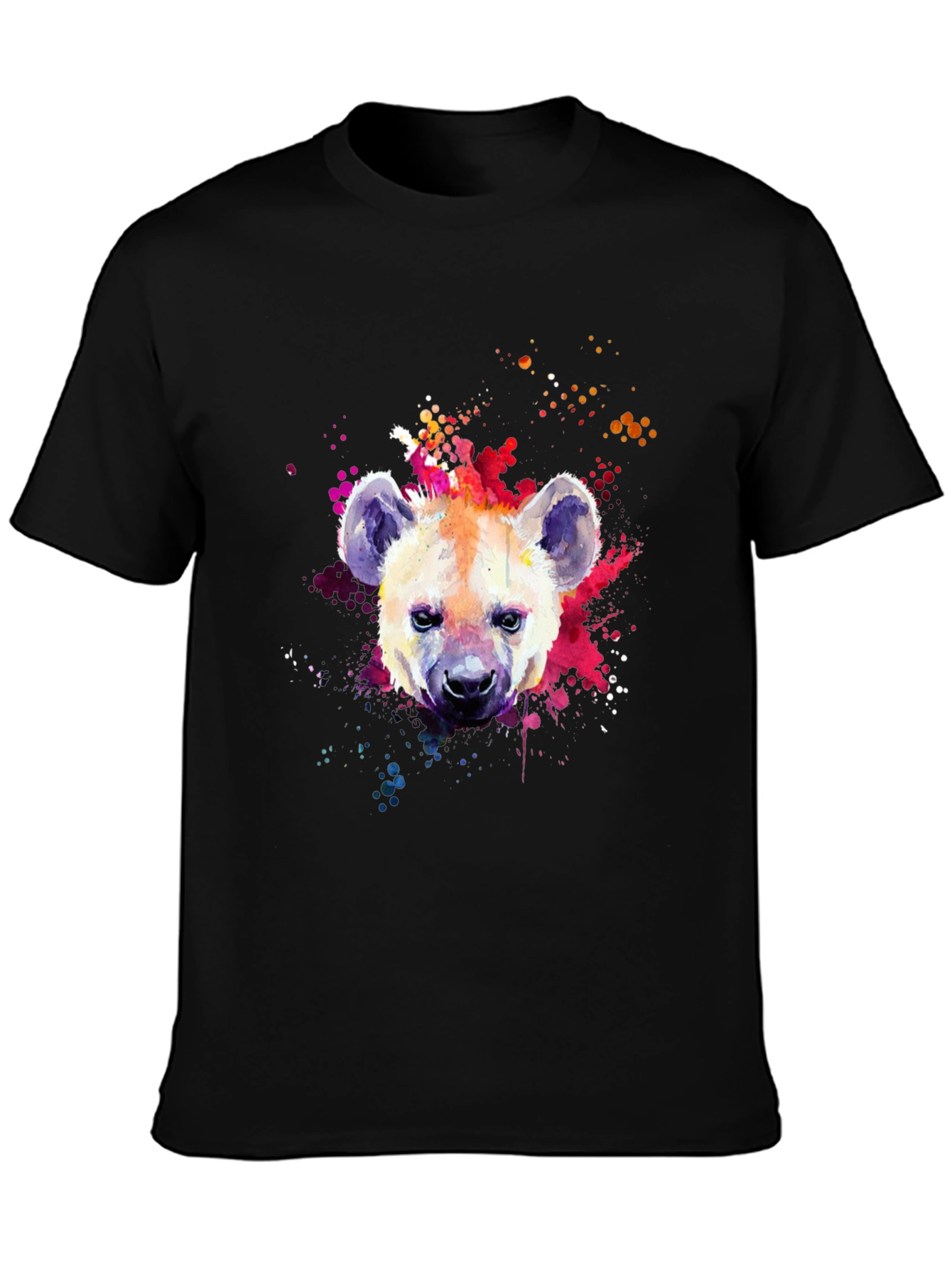 Hyena Watercolor Graphic Print Black T-Shirt