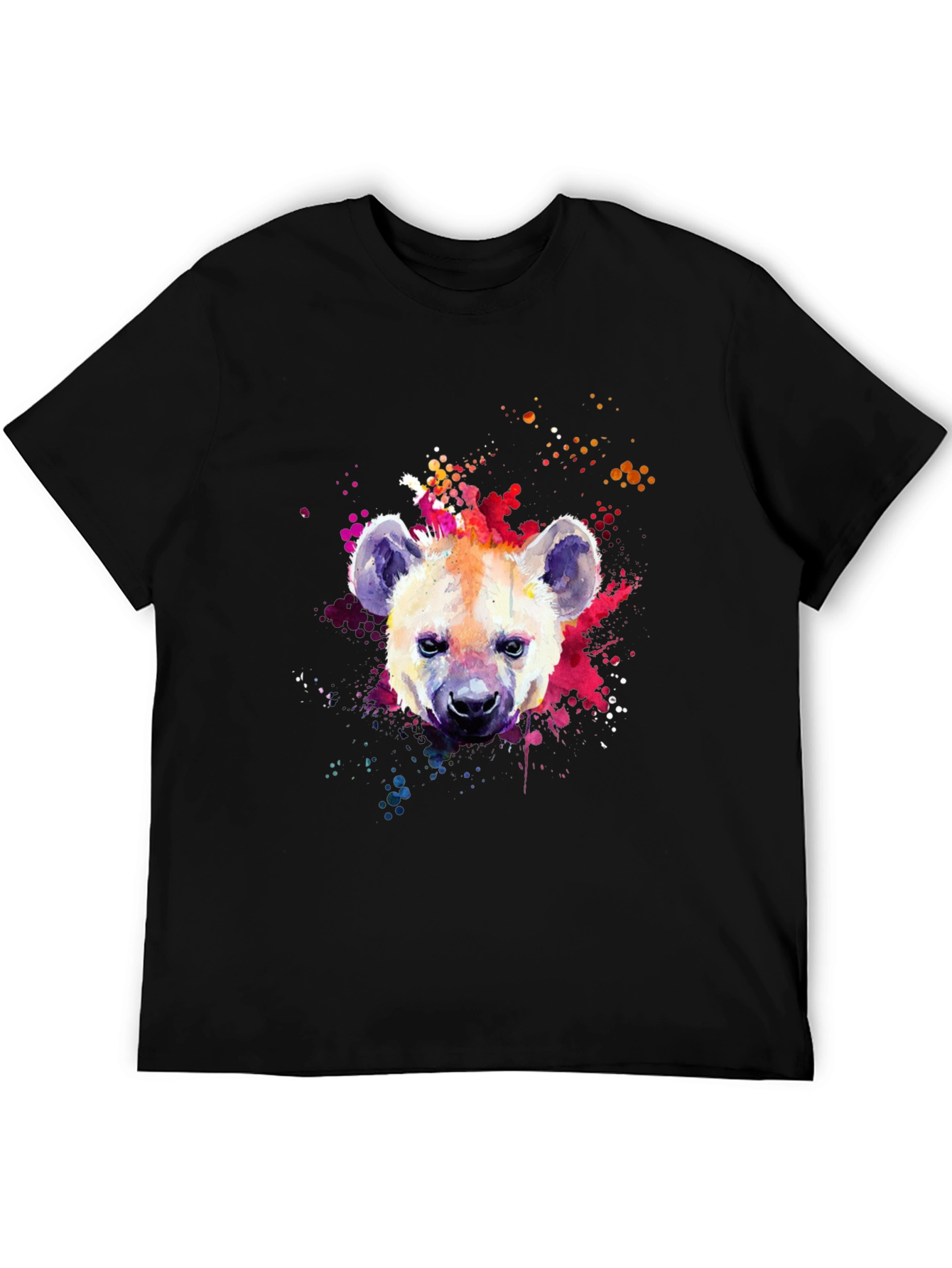 Hyena Watercolor Graphic Print Black T-Shirt