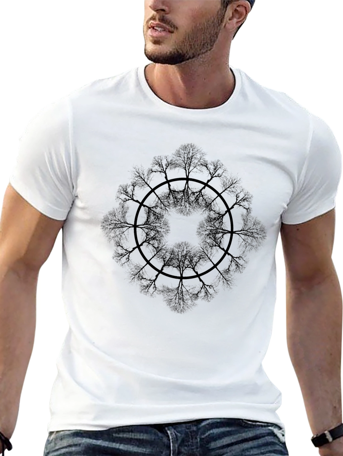 Black T-Shirt with Tree Mandala Design