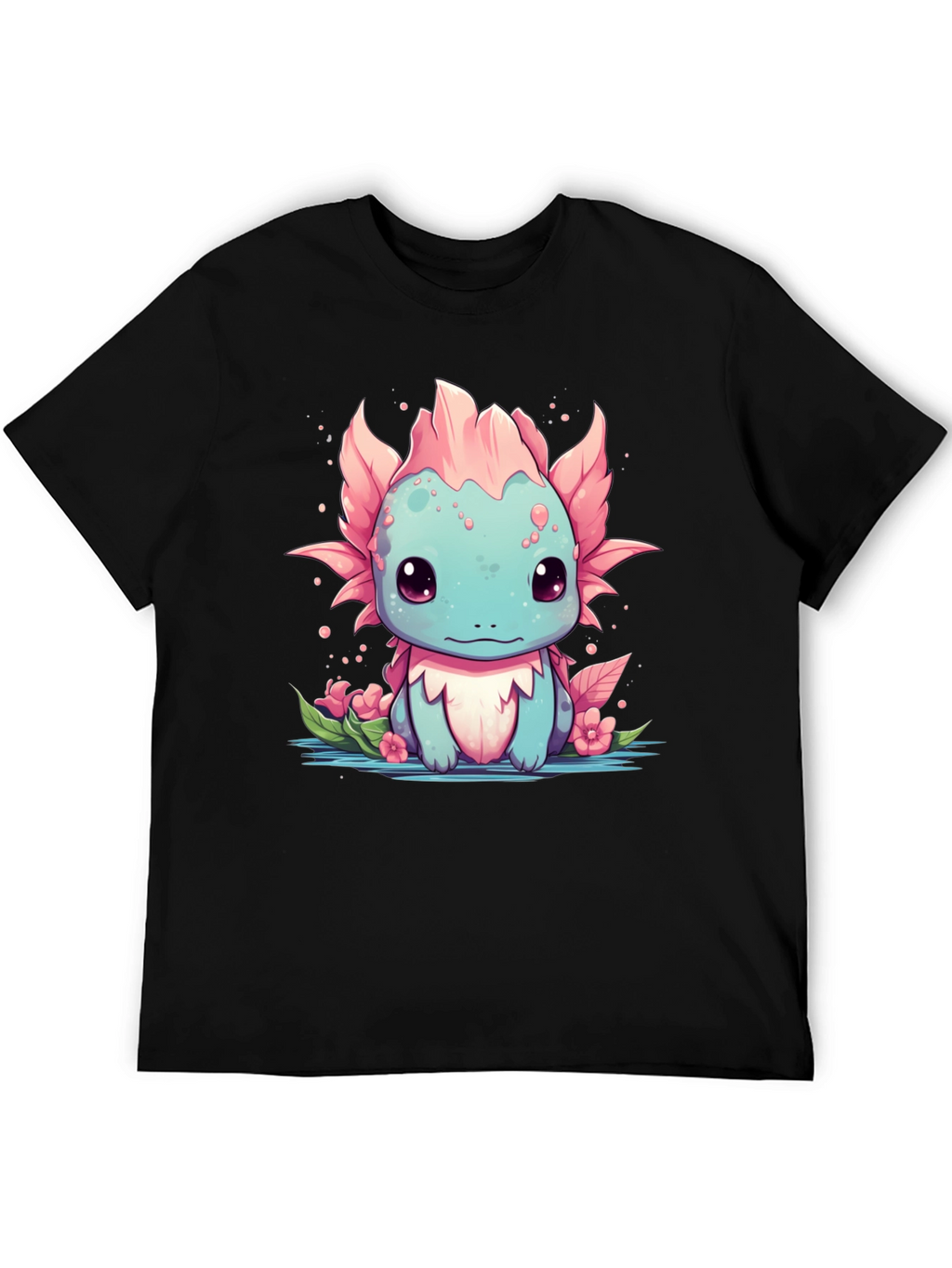 Axolotl Cartoon Graphic T-Shirt - Mens Black Tee